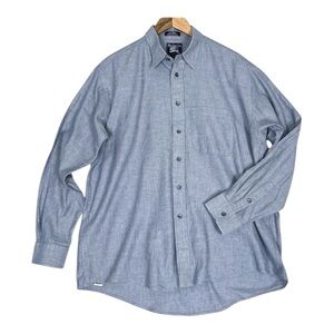 Vintage Burberry’s Button Down Shirt Mens Large 100% Cotton Blue Grey Pinstripe